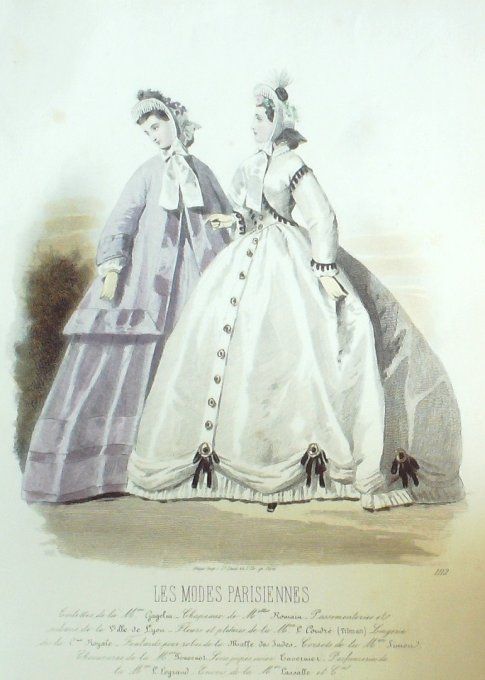 Gravure Les Modes Parisiennes 1863 #1112 Robes gros de Naples Maison Gagelin