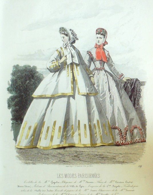 Gravure Les Modes Parisiennes 1863 #1114 Robes Maison Gagelin