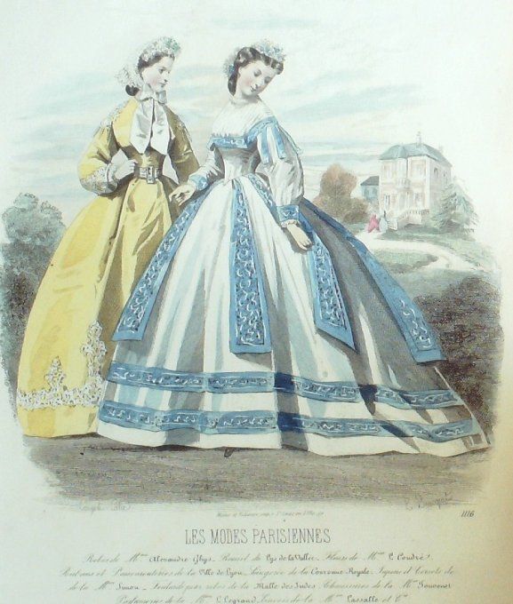 Gravure Les Modes Parisiennes 1863 #1116 Robes Organdi Maison Ghys