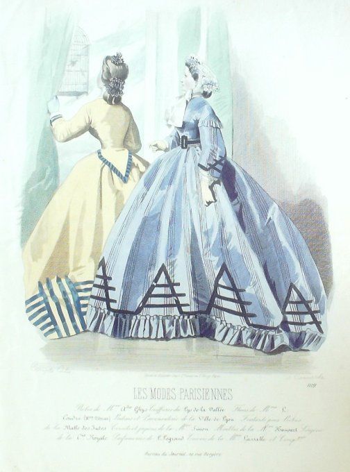 Gravure Les Modes Parisiennes 1863 #1119 Robes d'intérieur Maison Ghys