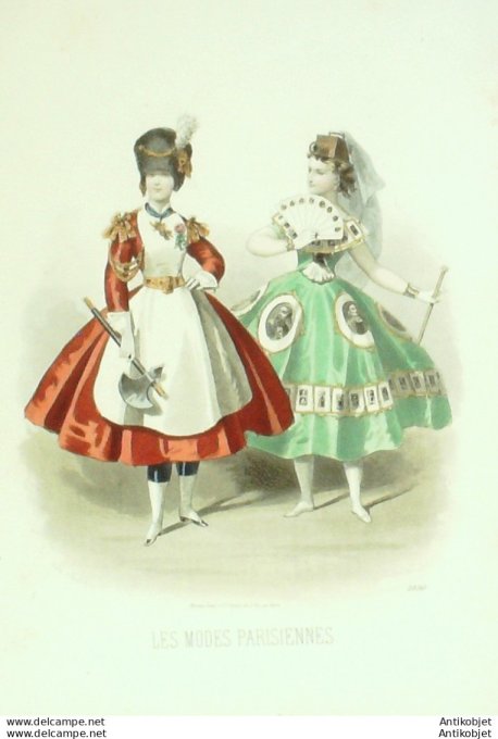 Gravure Les Modes Parisiennes 1863 #1090 Travestissements