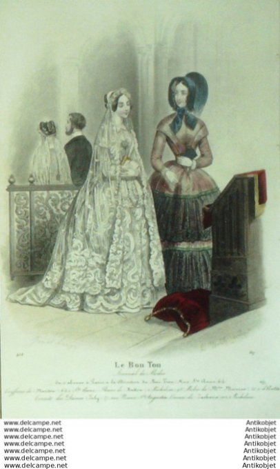 Gravure Mode Le Bon Ton 1843 # 827 (aquarelle old fashion plate)