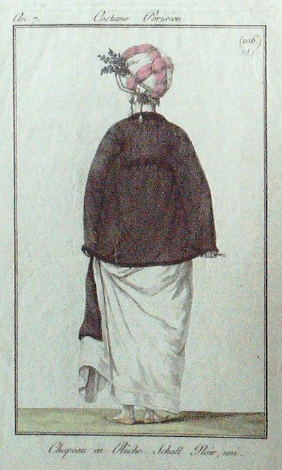 Gravure Mode Costume Parisien 1798 an  7 # 111 (eau forte old Fashion plate