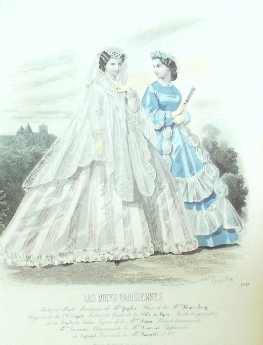 Gravure Les Modes Parisiennes 1863 #1120 Robes de voiles Maison Cagelin