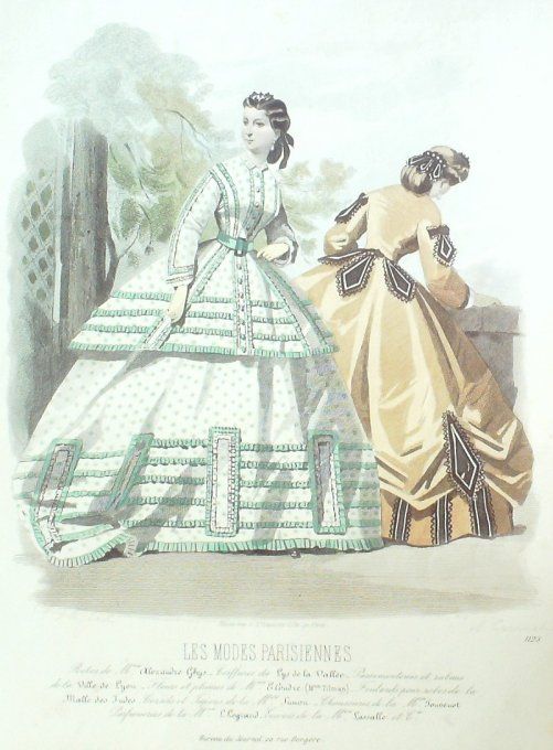 Gravure Les Modes Parisiennes 1863 #1123 Robe voilage Maison Ghys