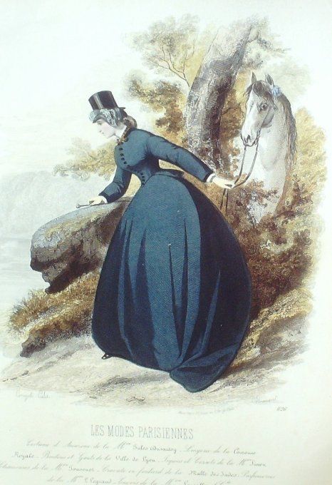 Gravure Les Modes Parisiennes 1863 #1126 Cavalière Amazone Maison Dussautoy