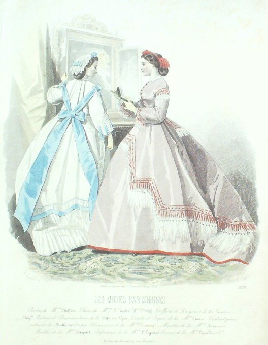 Gravure Les Modes Parisiennes 1863 #1128 Robes velours Maison Pieffort