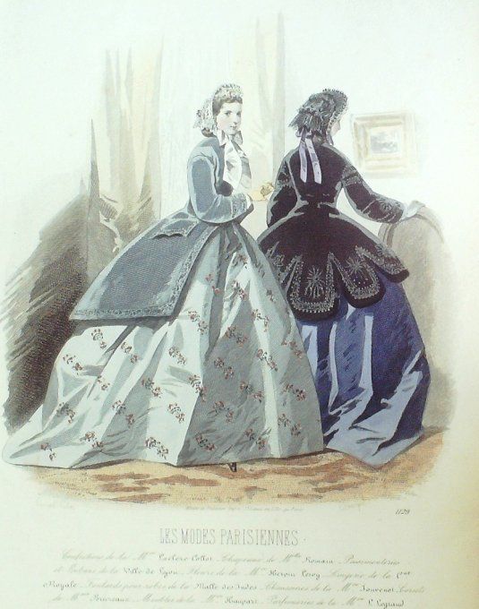 Gravure Les Modes Parisiennes 1863 #1129 Robes & Maison Leclère-Collot