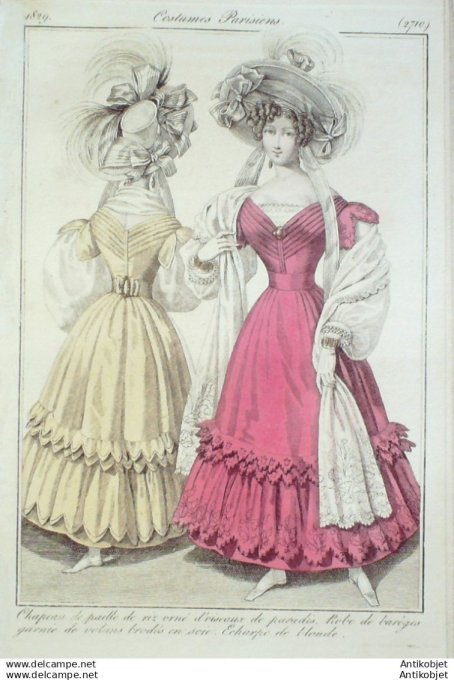Gravure Mode Costume Parisien 1829 # 2710 (eau forte old Fashion plate