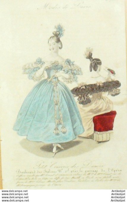 Gravure Mode Courrier des Dames 1831 #  953 (eau forte old Fashion plate)
