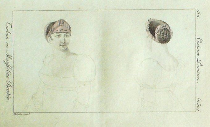 Gravure Mode Costume Parisien 1811 # 1130 (eau forte old Fashion plate