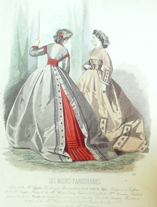 Gravure Les Modes Parisiennes 1863 #1131 Toilettes tissus Maison Cagelin