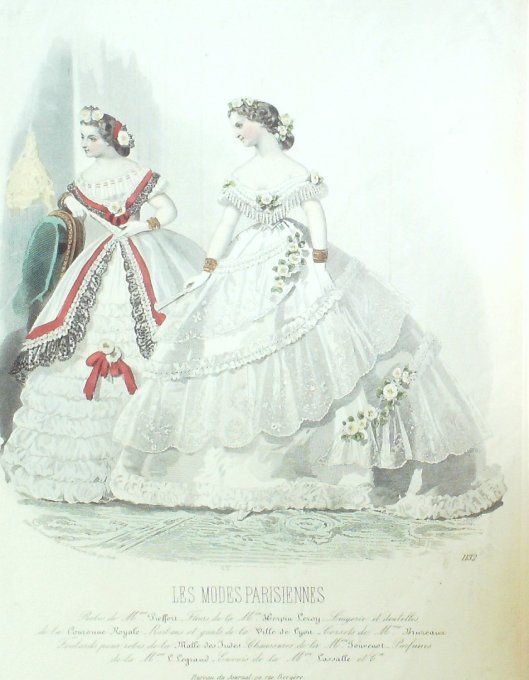 Gravure Les Modes Parisiennes 1863 #1132 Toilettes Maison Pieffort