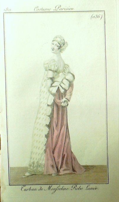 Gravure Mode Costume Parisien 1811 # 1136 (eau forte old Fashion plate 