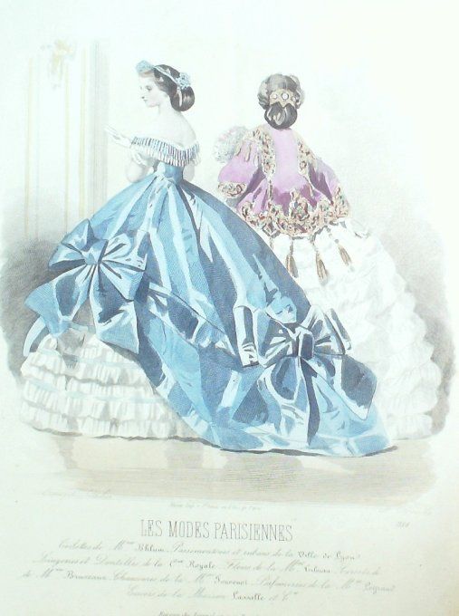 Gravure Les Modes Parisiennes 1863 #1138 Robes dentelle Maison Blum