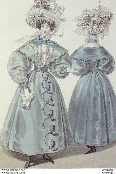Gravure de mode Costume Parisien 1830 n°2789 Redingote gros de Naples à Schall