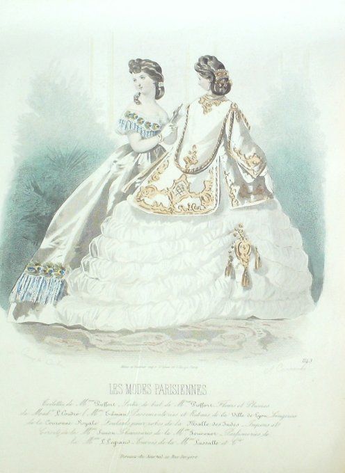 Gravure Les Modes Parisiennes 1864 #1143 Robes de cérémonie Maison Pieffort