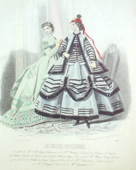 Gravure Les Modes Parisiennes 1864 #1151 Robes gros de Naples Maison Ghys