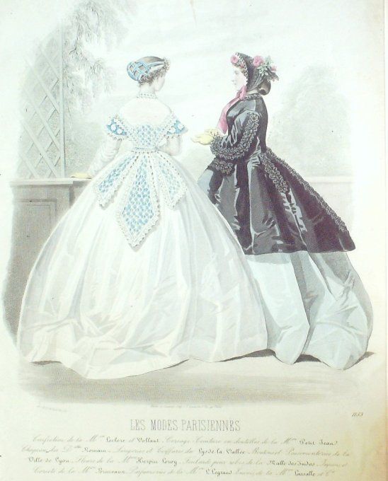 Gravure Les Modes Parisiennes 1864 #1153 Robes tulle Maison Leclère-Vollant