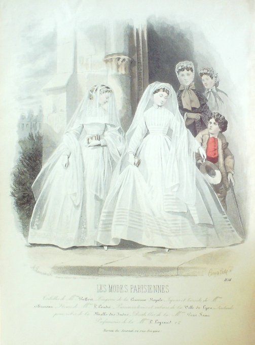 Gravure Les Modes Parisiennes 1864 #1156 Robes de communiantes Maison Ghys
