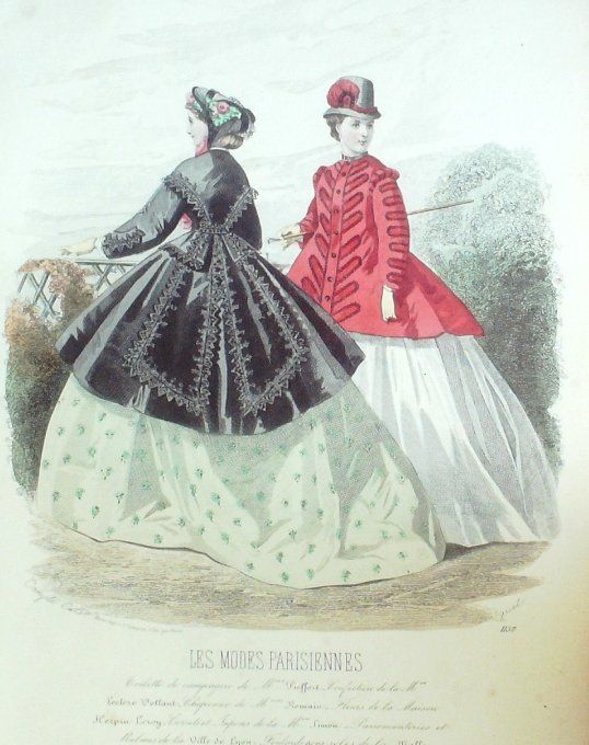 Gravure Les Modes Parisiennes 1864 #1157 Robes de campagne Maison Pieffort