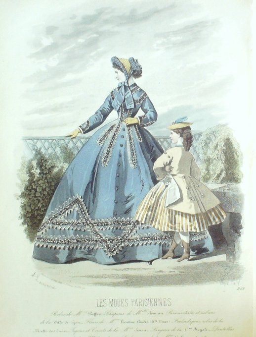 Gravure Les Modes Parisiennes 1864 #1158 Robe de loisirs Maison Pieffort