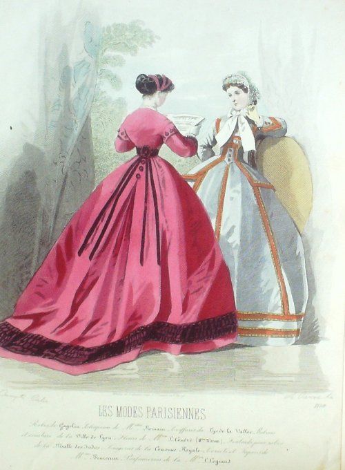 Gravure Les Modes Parisiennes 1864 #1159 Robes Mousseline Maison Cagelin