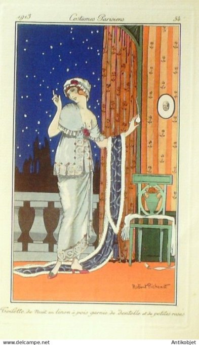 Gravure Mode Costume Parisien 1913 #   54 Pichenot Robert (eau forte)