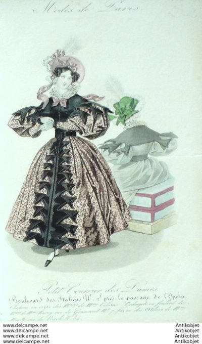 Gravure Mode Courrier des Dames 1831 #  936 (eau forte old Fashion plate)