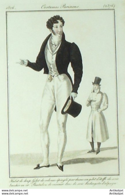 Gravure de mode Costume Parisien 1826 n°2376 Habit de drap homme