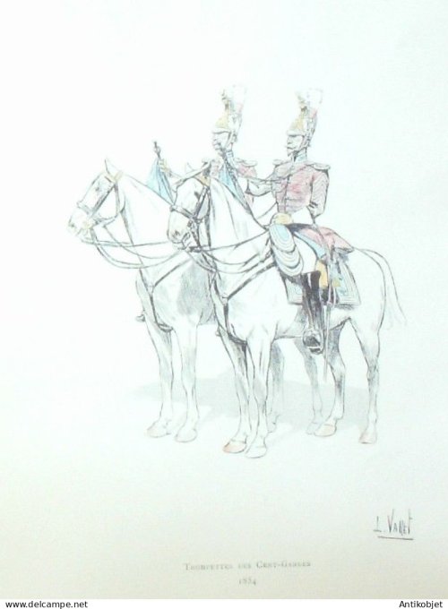 Gardes à cheval Trompettes  en 1854 signé Louis Vallet