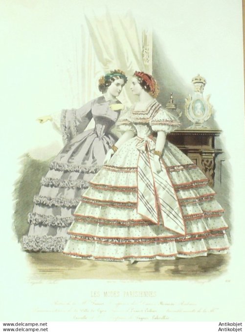 Gravure Les Modes Parisiennes 1860 # 891 Robes de loisirs Maison Fauvet