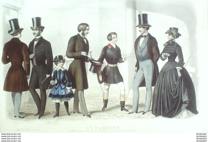 Gravure Mode Le Parisien 1855 3 (Old Fashion plate) Rare
