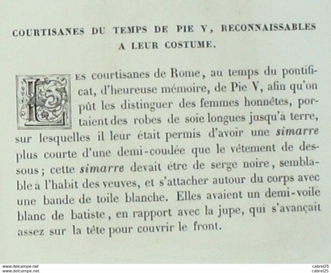 Italie COURTISANNE au TEMPS de PIE V 1859