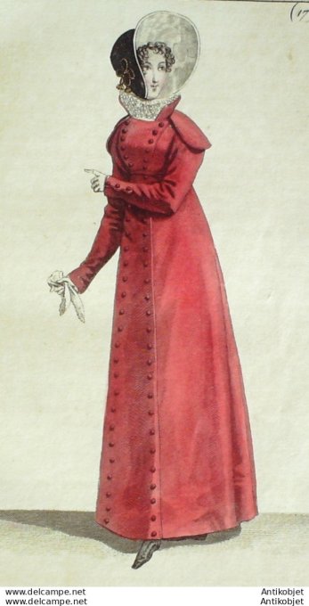 Gravure de mode Costume Parisien 1819 n°1790 Redingote de mérinos