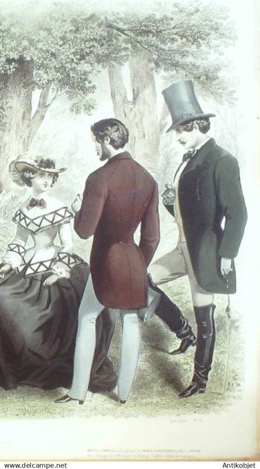 Gravure de Mode originale Le Progres 1856 # 80 (Maison Desprey) Costumes de chasse