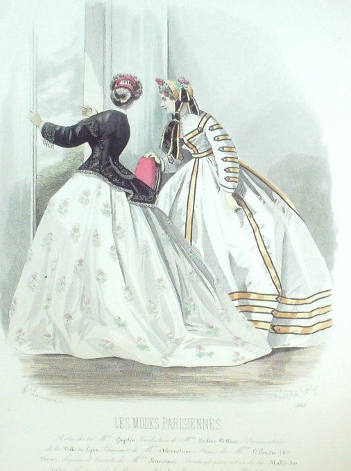 Gravure Les Modes Parisiennes 1864 #1161 Robes Organdi Maison Cagelin