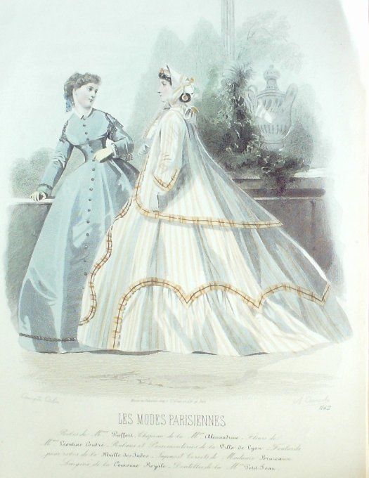 Gravure Les Modes Parisiennes 1864 #1162 Robes gros de Naples Maison Pieffort
