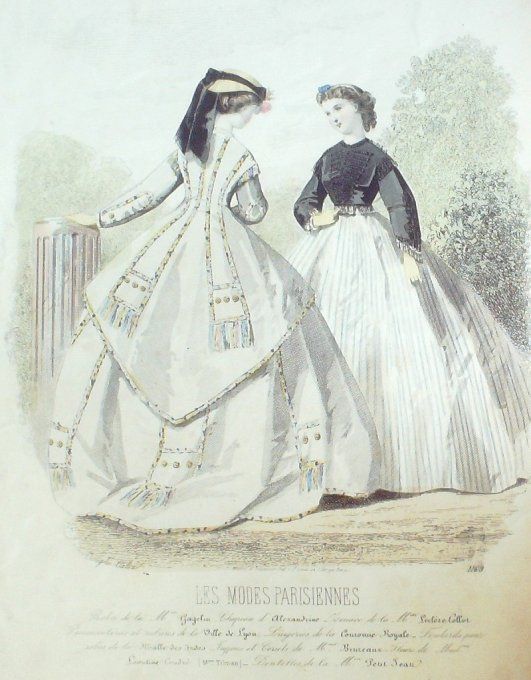 Gravure Les Modes Parisiennes 1864 #1163 Robes coton Maison Cagelin