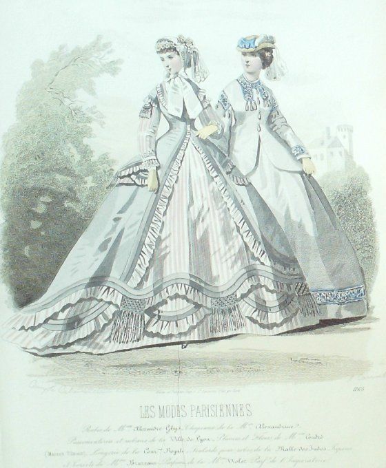 Gravure Les Modes Parisiennes 1864 #1165 Robes gros de Turin Maison Ghys
