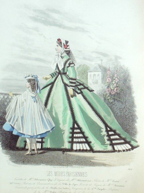 Gravure Les Modes Parisiennes 1864 #1166 Robes gros de Turin Maison Ghys