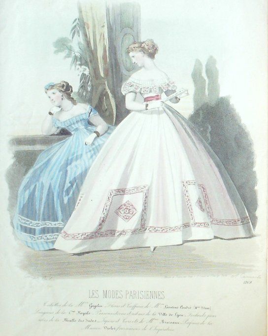 Gravure Les Modes Parisiennes 1864 #1168 Robes mousseline Maison Cagelin
