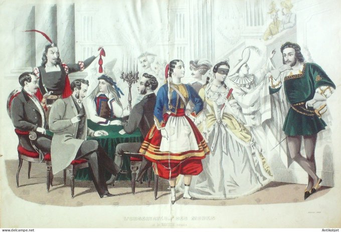 Gravure Mode L'Observateur 1860- 2 (Old Fashion plate) rare Amazone