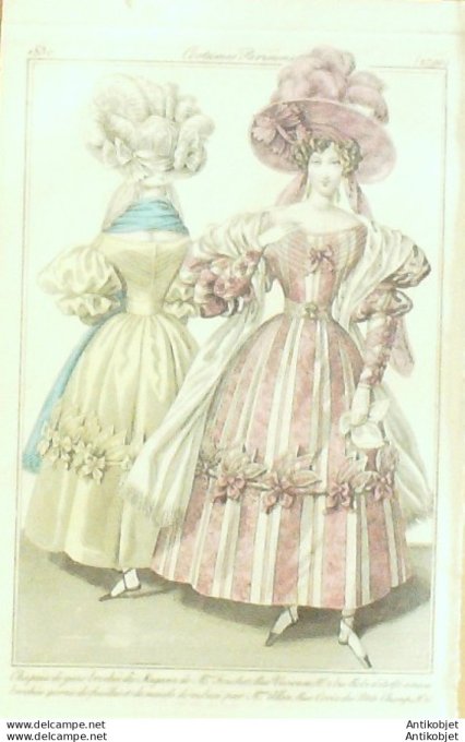Costume Parisien 1830 # 2790 Robe détoffe à raies brochées