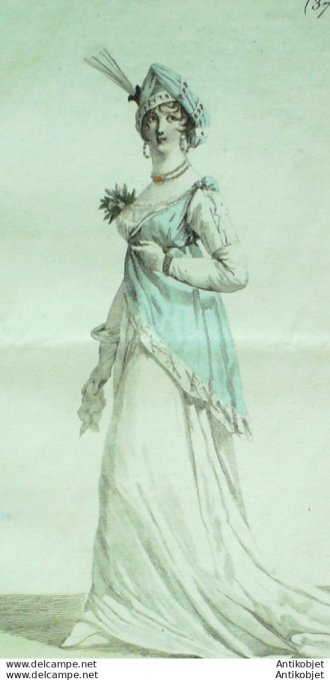Gravure de mode Costume Parisien 1802 n° 373 (An 10) Tunique àa la Psyché