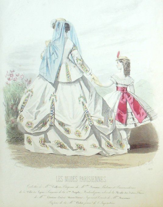 Gravure Les Modes Parisiennes 1865 #1171 Robes de cérémonie Maison Pieffort