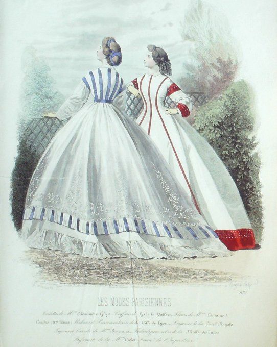 Gravure Les Modes Parisiennes 1865 #1173 Robes gros de Naples Maison Ghys