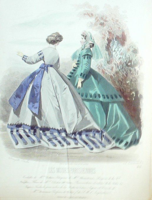 Gravure Les Modes Parisiennes 1865 #1176 Robes tissu Maison Pieffort