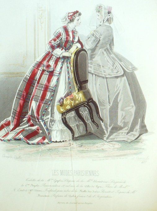 Gravure Les Modes Parisiennes 1865 #1177 Robes madras Maison Cagelin