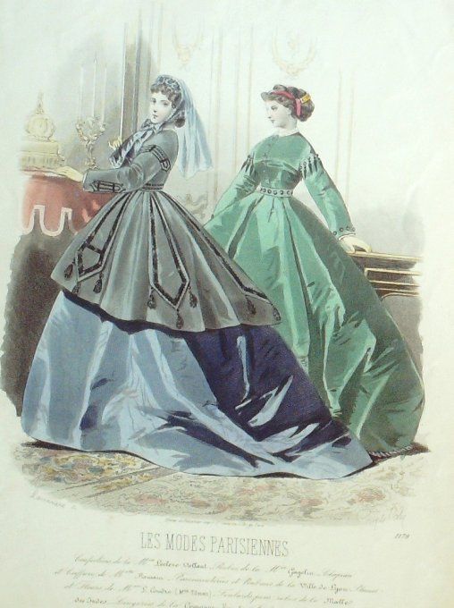 Gravure Les Modes Parisiennes 1865 #1179 Robes velours Maison Leclère-Vollant